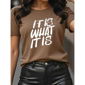 T-shirt da donna IT IS What IT IS con logo stampato dal design personalizzato, lavorato a maglia, anti-pilling, bellissima maglietta in stile cartone animato - Product Image 5