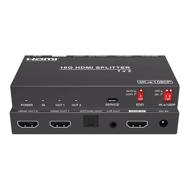 1x2 4K60Hz 2 Ports HDMI Splitter with Audio De-Embedding & Video Scaling