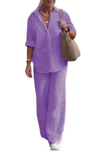 Yuhong 2025 Nuova Collezione Primavera Estate, Completo Camicia e Pantaloni da <span class=keywords><strong>Donna</strong></span>, Abbigliamento Casual alla Moda in <span class=keywords><strong>Lino</strong></span>, Taglie Forti, Set Due Pezzi - Product Image 6