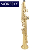 MORESKY Soprano Saxophone Gold Lacquer Finish Black Bb Brass Wind Instrument with Bakelite Head SS-101