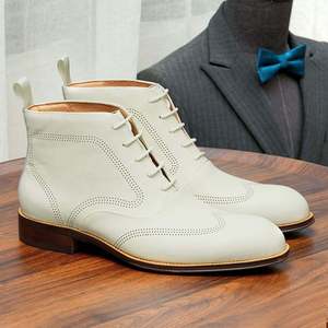 Bottes Chukka imperméables pour hommes en cuir gravé, avec doublure en cuir de vachette blanc, style anglais, pour l'automne et l'hiver - Product Image 5