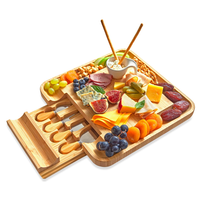 Bamboe kaasplank en messenset met uittrekbare besteklade - Charcuterieplank & kaasplank cadeau voor verjaardag of bruiloft