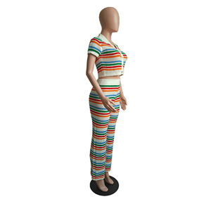 Conjunto de dos piezas de moda de punto para mujer, Tops cortos con patrón sólido, traje de calle Sexy para verano, chándal a juego en la playa - Product Image 4