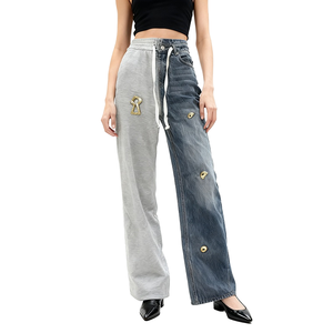 LUXE ENTERPRISES Jeans Acampanados de Mujer de Cintura Alta, Lavado Claro, Tejido Desgastado con Cinturón Envolvente Deshilachado - Product Image 1