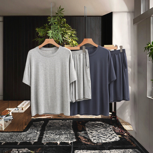 Pigiama <span class=keywords><strong>da</strong></span> <span class=keywords><strong>uomo</strong></span> casual in pile modale traspirante 180g, lavorato a maglia, taglie forti, manica corta, elasticizzato, due pezzi, con tasche, per casa - Product Image 3