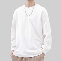 T-shirt Homme Long en Coton Tricoté 240g 100% Coton, Col Rond, Coupe Ample Oversize, Épaules Tombantes, Respirant et Écologique, Qualité Industrielle