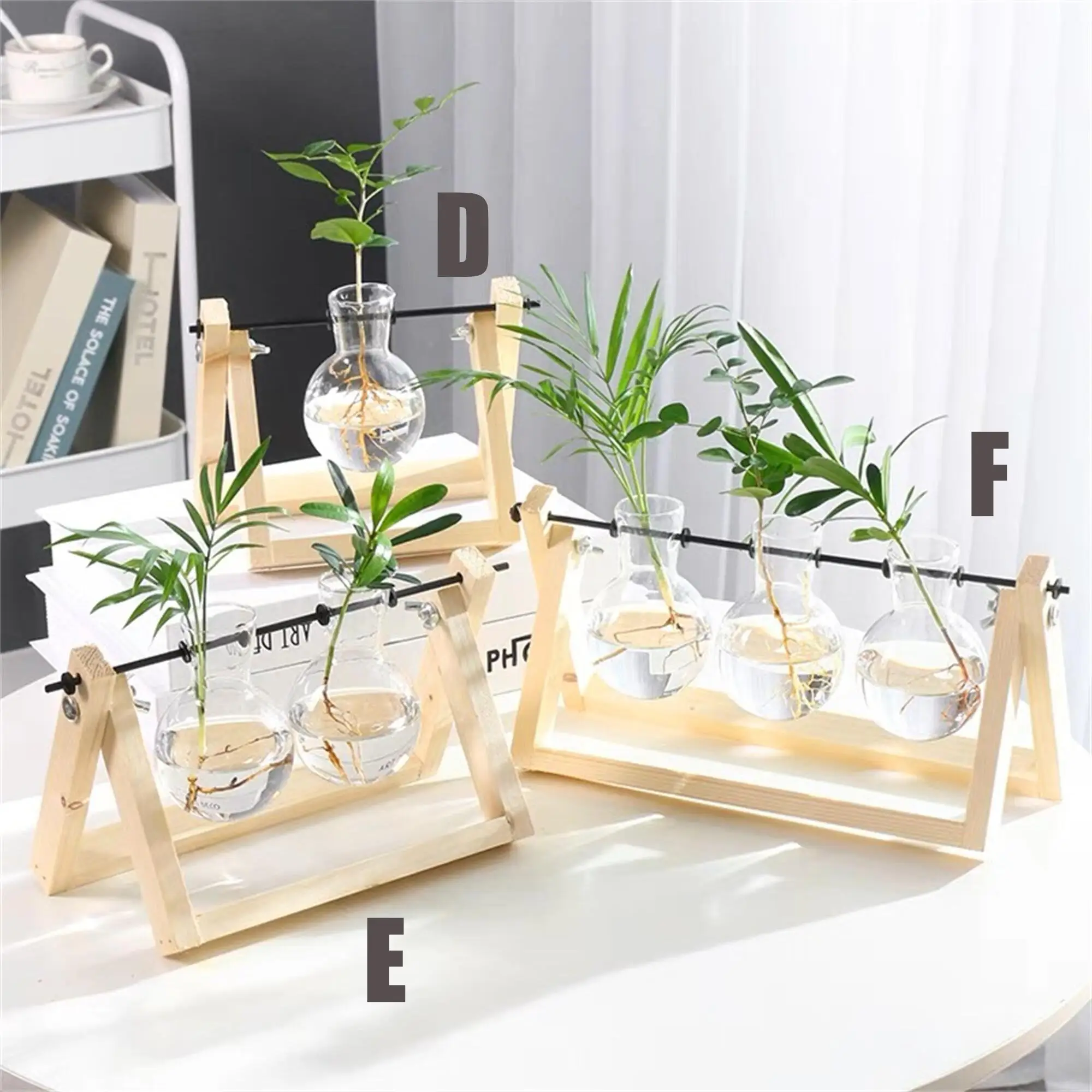 Hydroponische Planten Vaas Glas Propagatie Station Planter Pot Waterplant Houder Houten Stand Terrarium Kit Decor Home Ornament