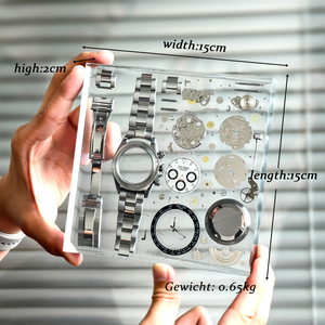 Montre vintage carrée Hip Hop Dayton, mouvement de montre en résine, sculpture de pièces de montre démontées, incrustée d'époxy transparent, style industriel steampunk - Product Image 1
