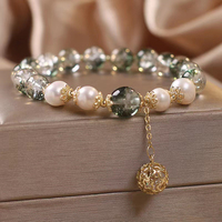Bracelet de perles de pierre de verre cristal Vente en gros Personnalisé Style Ethnique Rétro Imitation Vert Fantôme Perle d'Eau Douce Cadeau de Vacances