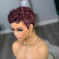 Vin rouge 99J Chioma Pixie perruques pour les femmes noires cheveux humains courts bouclés pleine Machine fait sans colle aucune dentelle perruque