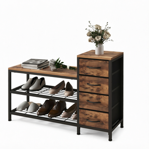 Living Room Mudroom Villa Steel Frame Convertible Adjustable Modern Seating <b>Shoe</b> Shelf <b>Storage</b> Cabinet Entryway <b>Rack</b> 3-Tier Home - Product Image 1