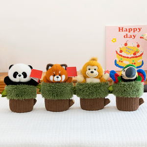 Marioneta de mano de oso panda de peluche en tocón de árbol al por mayor, animal de peluche, regalo de <span class=keywords><strong>cumpleaños</strong></span> para niños, marioneta de mano de mono loro suave - Product Image 4