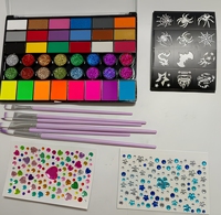 Kit Cat Warna Wajah 42 Warna Stensil Kuas Aman untuk Cosplay Pesta Halloween Riasan Tubuh untuk Anak-anak 100% Alami