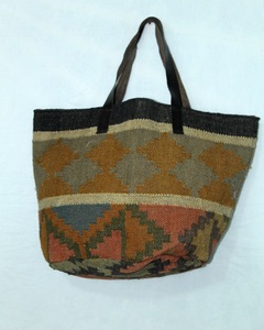 Handmade Geometric Indian Tote <b>Bag</b> Women Thick Cotton Jute Strap Vintage Style Open Closure <b>Large</b> Capacity Clutch <b>Shoulder</b> <b>Bag</b> - Product Image 1
