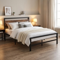Cadre de lit plateforme moderne en fer avec lattes métalliques, design silencieux, tête de lit contemporaine pour chambre à coucher