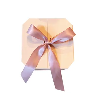 定制标志心形纸板方形盒子婚礼情人节礼品包装纸盒带丝带-