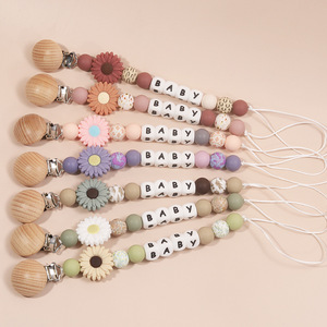 Clip para <span class=keywords><strong>chupete</strong></span> de flor margarita para comercio exterior, <span class=keywords><strong>cadena</strong></span> creativa DIY para bebé, <span class=keywords><strong>mordedor</strong></span> de silicona con diseño de animal de dibujos animados, 0-24 meses, nuevo - Product Image 1