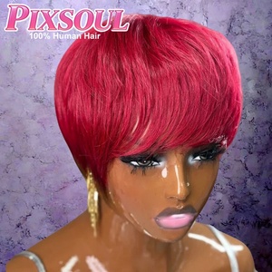 วิกผมสั้นสีแดงแบบพิกซี่คัท ขายส่ง ผมแท้ พร้อมสวมใส่ วิกผมทำด้วยเครื่องจักร 100% ผมแท้บราซิล สำหรับผู้หญิงผิวสี - Product Image 1