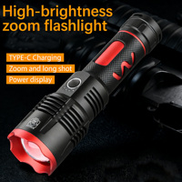 Lampe torche LED blanche rechargeable par USB 10W avec zoom laser, en aluminium, portable, pour le camping et les activités de plein air, 1000 lumens