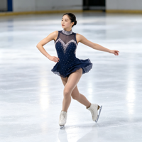 Robe de patinage artistique bleu marine personnalisée avec strass pour filles (Spandex/Nylon)