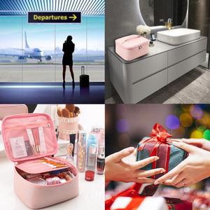 Portable Travel <b>Makeup</b> Bag Large Cosmetic <b>Case</b> with Mesh Pocket Adjustable Divider Handle PU Toiletry Organizer for Women Girls - Product Image 4