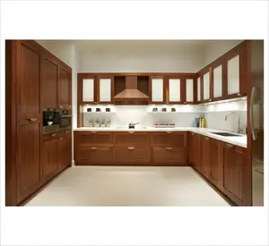 KEJIA Classic Designs Solid Wood Cherry Wood Light Brown Color Storage Kitchen Units Set Wood Kitchen Cabinets