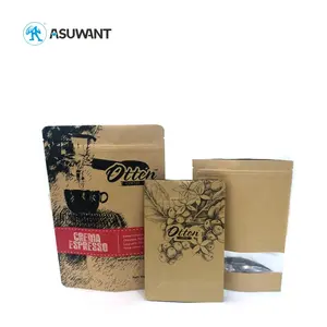 Doypack de papel de grado alimenticio/Kraft bolsa con cremallera de pie/bolsas de embalaje de alimentos de papel marrón para nueces