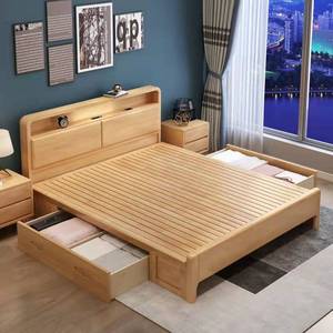 Solid Wood <b>Bed</b> 1.8M <b>Double</b> Storage Oak <b>Bed</b> For Bedroom Home Use - Product Image 3