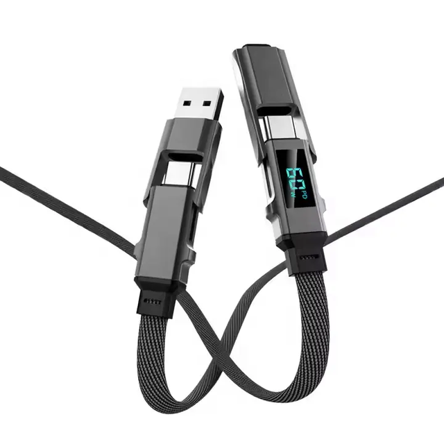 4-IN-1 Multi Fast Charging Cable 27W 60W 100W Type-C Nylon Braided Pure Copper Data Sync Cable