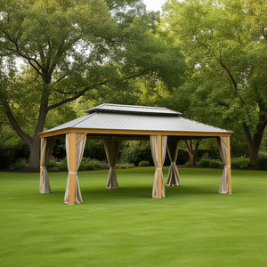 D0100H5JAU6 <b>Pavilion</b> Gazebo 14x20FT Hardtop Double Roof Aluminum Frame Galvanized Steel Outdoor Rectangular Brown - Product Image 2