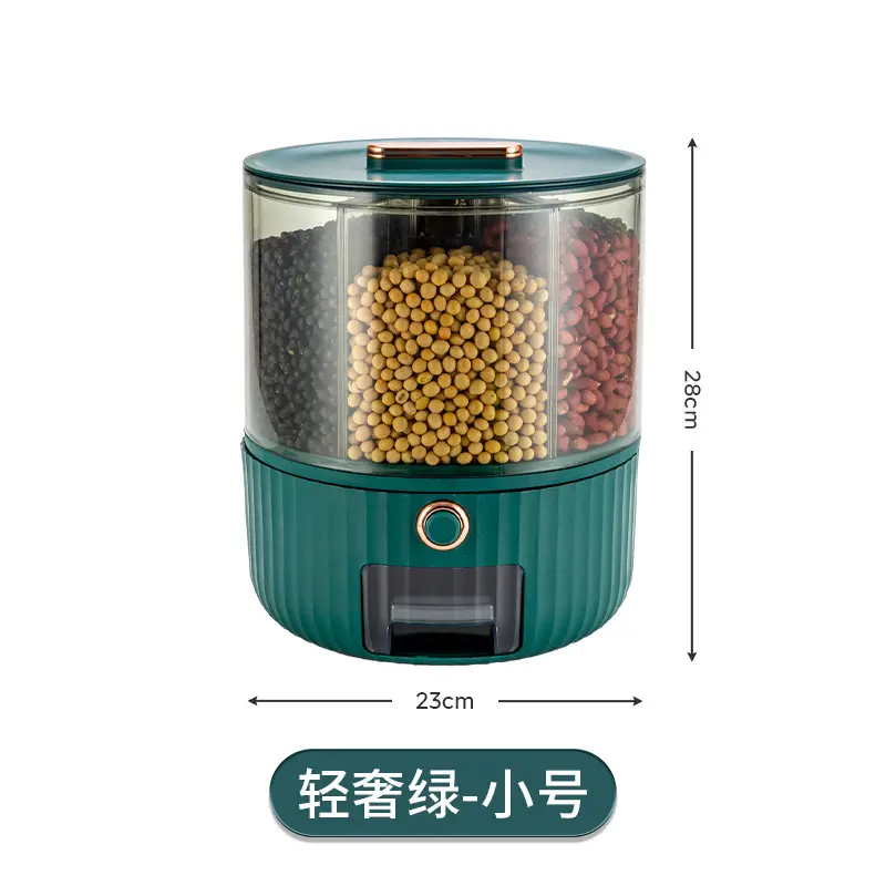 صندوق تخزين الأرز في المطبخ موزع الأرز الصفراء المستدير بستة أقسام دلو حبوب دوار للتخزين مزود بغطاء