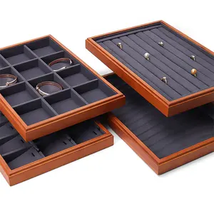 High Grade Jewelry Bamboo And Wood Transparent Cover Ring Necklace Jewelry Prop Display Tray