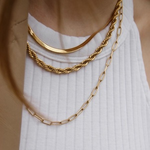 Custom Stainless Steel 18k Gold Plated <b>Thick</b> Choker <b>Chain</b> Layers Ball Snake Rope <b>Paperclip</b> Cuban <b>Chain</b> <b>Necklace</b> for Women - Product Image 3