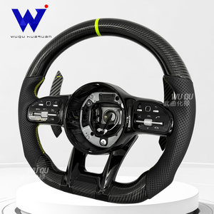 Volant personnalisé en fibre de carbone noire avec étiquette verte, adapté aux Mercedes Benz C <span class=keywords><strong>GLC</strong></span> E S CLS AMG, amélioration de l'intérieur. - Product Image 2