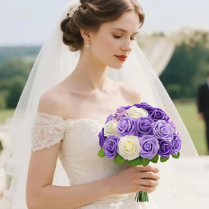 Flores Artificiales, Rosas Blancas y Moradas con Tallos para Ramos de Boda, Centros de Mesa, Arreglos y Decoraciones de San Valentín - Product Image 5