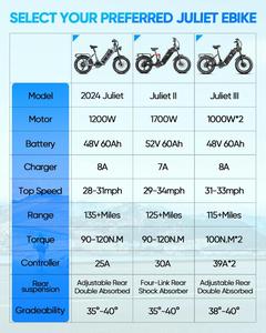 Bicicleta Eléctrica Híbrida Eahora Juliet 3 48V 60Ah 1000W con Doble Motor, Neumáticos Anchos, Suspensión Completa, Batería de Litio y Cuadro de Acero - Product Image 2