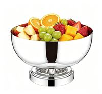 Bol de service rond en acier inoxydable poli miroir de luxe, base sur piédestal, bol à fruits décoratif pour la salle à manger, les fêtes et les buffets d'hôtel