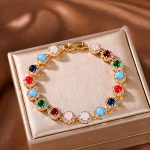 Diamond <b>Bracelet</b> With Green Zircon Round Stones For Women Everyday Wear - Product Image 3