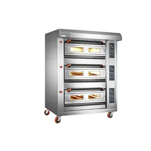 Factory Hot Sale Style 3 Layers 6 Dishes Micro-computer Control Panel Gas Pizza Oven with 400*600mm Pan