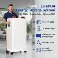 Batterie de stockage domestique 16 kWh 51,2 V LiFePO4 Hybride pour réseau 10-20 kW, sur pied avec roulettes, 8000 cycles, stock UE