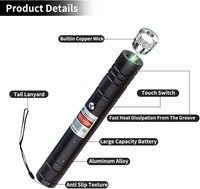 Stylo torche rechargeable USB d'urgence noir et vert avec logo personnalisé, pointeur laser 303 Stars 100 10000 mètres