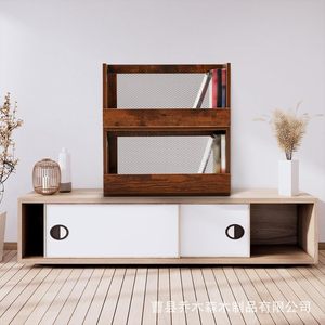 Wooden Vinyl <b>Record</b> Storage Box 2 Tier Iron Wood Combination Retro Design For Media Storage - Product Image 1