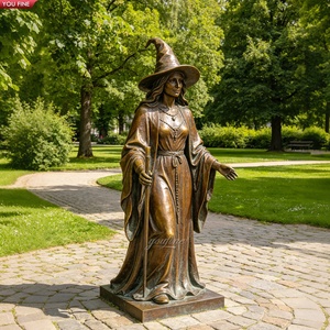 Statua di Strega in Bronzo a Grandezza Naturale YOUFINE, Statua di Donna Maga Fantastica per Decorazione di Giardini e Paesaggi Esterni - Product Image 3