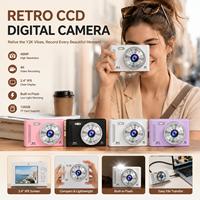 Kamera CCD Retro 4K Vlog 48MP Mini Kamera Digital Layar IPS 2.4" Lensa Ganda 128GB, Kamera Saku Vintage untuk Anak-anak Pemula