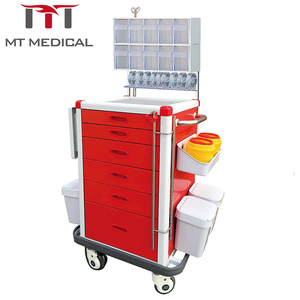 Chariot d'urgence multifonctionnel pour hôpital avec plateau encastré en acier inoxydable et ABS, poignée haute en PVC souple - Product Image 4