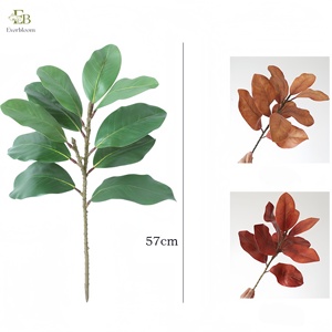 Ramo di Magnolia Artificiale in Lattice Effetto Reale 57cm con <span class=keywords><strong>Foglie</strong></span> Verdi, <span class=keywords><strong>Marroni</strong></span> e Rosse Autunnali e Boccioli per Decorazioni Matrimoni, Casa e Natale - Product Image 6
