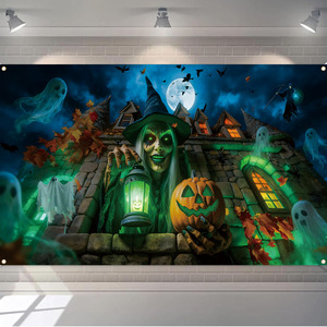 Feliz Halloween: Pancarta de Castillo Fantasma Portátil, Plegable y Ligera de Poliéster <span class=keywords><strong>para</strong></span> Patio, Jardín, Cabina de Fotos y Transmisión en Vivo - Product Image 3