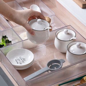 <b>Plastic</b> Transparent <b>Drawer</b> <b>Storage</b> Box Rectangle Solid Color No Lid Standing Type For Kitchen Cosmetics Daily Necessities - Product Image 1