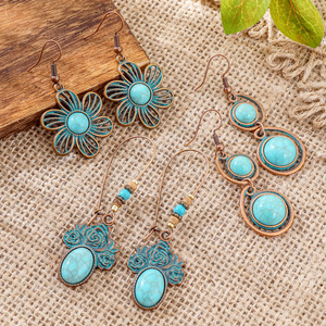 Bohemian Tassel <b>Drop</b> Earrings Alloy Antique <b>Bronze</b> Plated Turquoise Women's Party Jewelry Fashion Dangle Earrings - Product Image 4