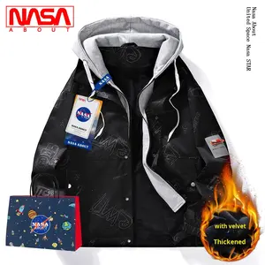 NASA Co-branded Streetwear Men's Autumn Korean Style Trendy Ins Loose Couple Casual Fleece Lined Fake Two-piece Zipper Jacket - Product Image 4